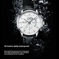 Business Three-eye Timing Leather Luminous Watch Steel Band