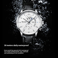 Business Three-eye Timing Leather Luminous Watch Steel Band