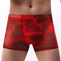 Men's Underwear Mesh Boxer Rose Printed Boxers