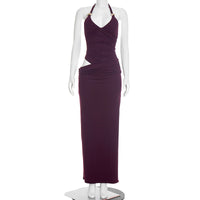 Solid-color Casual Elegant Sleeveless Strap Backless Slim-fit Long Dress