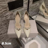 Pointed Patent Leather High Heels Women's Stiletto Heel Pearl