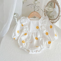 Sweet Daisies Embroidery Rompers Long Sleeve Onesie
