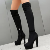 Womens Round-toe Chunky-heeled Over-the-knee Boots