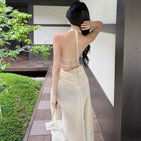 Sexy Chic Off-Shoulder Backless Halter Dress High-End Designer Unique One-of-a-Kind Evening Gown