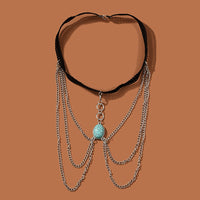 Personality Elastic Turquoise Multi-layer Leg Chain
