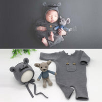 Three-piece Soft Knitted Jumpsuit, Hat, Doll And Mouse