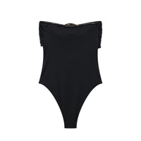 Women's Chest Metal Decoration Black Swimsuit
