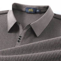 Vertical Texture Button Access Control Collar T-shirt
