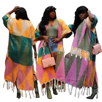 Women's Clothing Casual Multicolor Tassel Knitted Coat