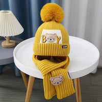 Children Hat Women's Knitted Keep Baby Warm Cartoon Bear Two-piece Set