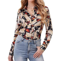 Womens Fashion Casual Printed Lapel Shirt
