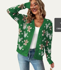 Womens Printed Drop-Shoulder Cardigan Sweater