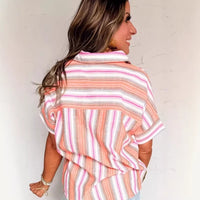 Personalized Striped Print Short-sleeve Summer Blouse For Women