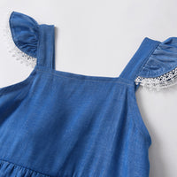 Denim Romper With Hat Sleeveless For Baby Girls