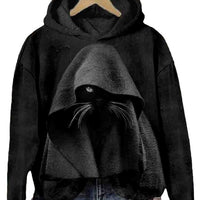 Mysterious Cat Art Print Stitching Hoodie Sweater