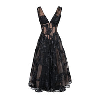 Black Deep V-neck Mesh A- Line High-end Evening Dress