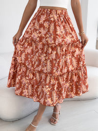 Women's Casual Floral Print Ruffle Trim Midi Beach Skirt