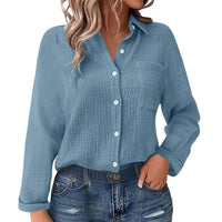 Solid Color Casual Loose Long Sleeve Linen Shirt
