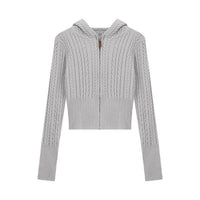 Soft Textured Knitted Hoodie With A Lazy Korean-style Zip-up Design