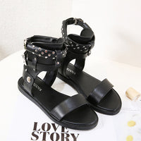 Black Soft End Roman Rivet Flat Beach Sandals