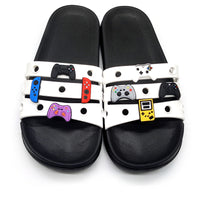 Game Controller Style Casual Sandals With Floral Buckle