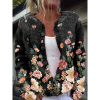 New Women's Autumn And Winter Style Loose 3D Printed Knitted Cardigan Sweater