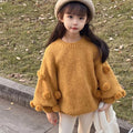 Girls' Pullover Spring And Autumn New Children's Western Style Baby Girl Pink Lantern Sleeve Fur Ball Sweater