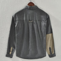 Color Contrast Patchwork Workwear Shirt Men's Trendy Long Sleeve
