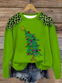 Womens Casual Christmas-Print Crew-Neck Sweatshirt