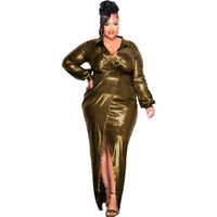 Womens Glossy V-Neck Slim-Fit Dress
