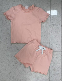 Solid Color Ruffled Short Sleeves Suit