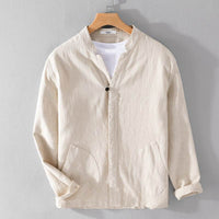 Ramie Long Sleeve Shirt Loose Casual Stand Collar National Style Linen Youth Simplicity
