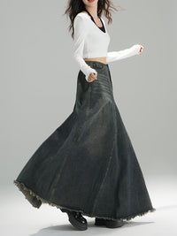 High-waisted Figure-flattering A-line Flared Retro Denim Skirt That Hugs The Hips