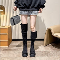 Over-the-knee Folding Long Tube Two-way Wear Boots With Chunky Heels Women's Thick Bottom