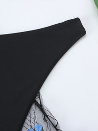 Women's Voile Transparent Black Butterfly Bikini Three-piece Set