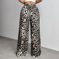 Loose-fitting Casual Pants With A Printed Leopard Pattern And An Elastic Waistband