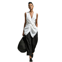 Waist-cinching Tie-front V-neck Sleeveless Top Wide-leg Pantsuit