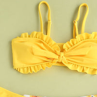 Girls' Sunflower Printed Swimsuit Three-piece Suit