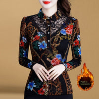 Women's Casual Lace Printed Fleece Warm T-shirt