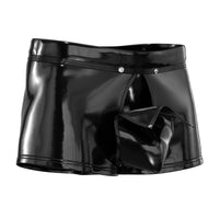 Men's PVC Shiny Leather Boxer Briefs With Open Crotch