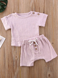 Unisex Baby Short Sleeve Shorts Gauze Casual Homewear