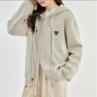 Loose Sports And Leisure Gray Hooded Knit Cardigan Coat For Women