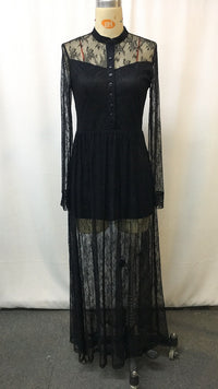 Vintage V-neck Lace Womens Long-Sleeve Dress
