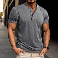 Short Sleeve Polo Shirt With Button Men's Summer Solid Color Tops