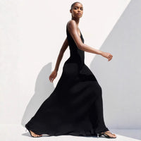 Long Sleeveless Ruffled Knit Dress