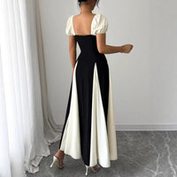 French-style Sophisticated Gown Black-and-white Contrast Patchwork Off-shoulder Dress