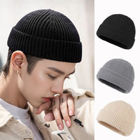 Knitted Cuff Short Fisherman Hat Mens Womens Winter Warm Beanie