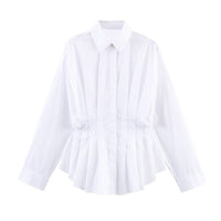Womens Designer All-Season Long-Sleeve Pleated Poplin Shirt