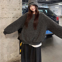 Women's High-grade Round Neck Sweater Vintage Stripe Loose Casual