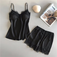 Women's Sling Ice Ribbon Chest Pad Silk Loungewear Two-Piece Set